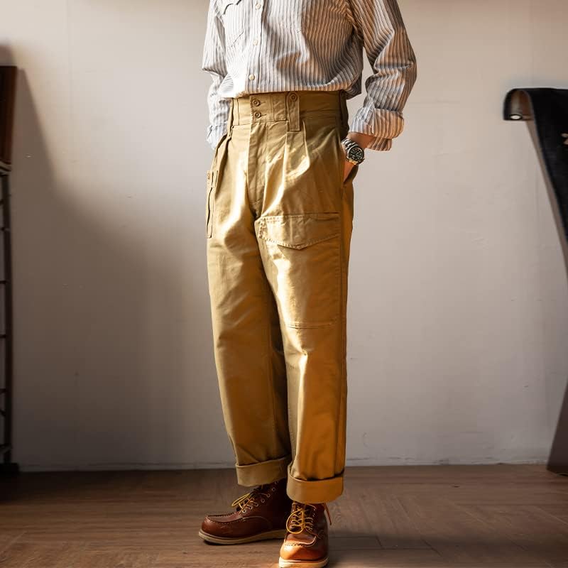 Kırmızı Tornado Vintage 1940 s İngiliz Pantolon 10 oz Yüksek Rise erkek Kargo Haki Gevşek Pantolon Retro Pantolon