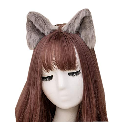 Anime Cosplay Faux Kürk Hayvan Kedi Kulaklar saç tokası Saç Tokası Kabarık Kostüm süslü elbise Şapkalar Barrette (Gri)