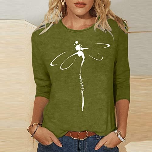 Kızlar 3/4 Kollu Ekip Boyun Pamuk Dragonfly Grafik Gevşek Fit Rahat Fit Üst Tee Brunch Tshirt Kadınlar için