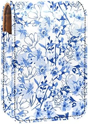 ORYUEKAN Mini Makyaj aynalı çanta, Debriyaj Çanta Deri Ruj Kılıfı, Pastorable Çiçek Mavi Çiçek Vintage