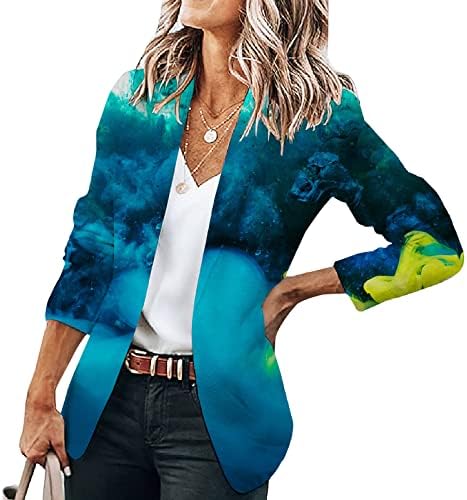 Bayan Casual Blazer Düz Renk Takım Elbise Yaka Uzun Kollu Gevşek Takım Elbise Dokuma Mont Kadınlar için