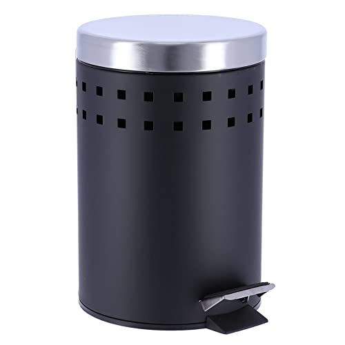 Evideco Fransız Ev Eşyaları Siyah Yuvarlak Metal Küçük Adım çöp tenekesi kapaklı çöp kutusu 3 litre-0.8 gal.
