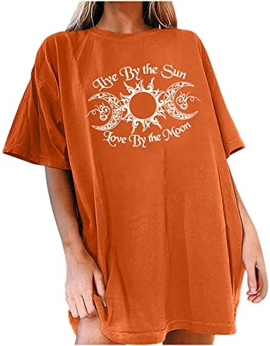 Kadın Güneş ve Ay Grafik Baskı Tee Gömlek Büyük Boy Kısa Kollu Ekip Boyun Damla Omuz günlük t-Shirt