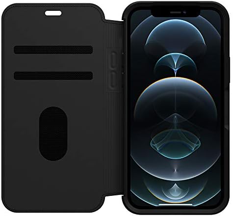 OtterBox iPhone 12 & iPhone 12 Pro Strada Serisi Kılıf - GÖLGE (SİYAH/KALAY), kartlık, hakiki deri, cep dostu, folyo kılıf