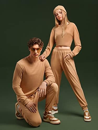 FİOXA Erkekler için İki Parçalı Kıyafetler 1 ADET Düz Tişört ve 1 ADET Eğimli Cep Eşofman Altı (Renk: Haki, Boyut: XX-Large)