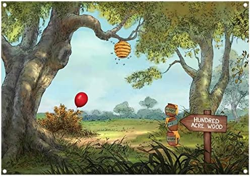 Yrıujul 7x5ft Kumaş Hunny Karikatür Bahar Orman Fotoğraf Backdrop Yüz Tatlı Bal Ayı Arka Plan Arı Dönüm Kırmızı Balon Ahşap