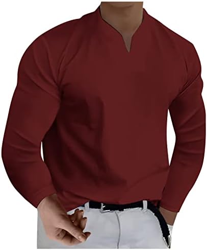 HAOREEKZ Gömlek Erkekler için, erkek Moda Düz Renk V Yaka Elbise Gömlek Casual Yakışıklı beyefendi İş Uzun Kollu Bluz