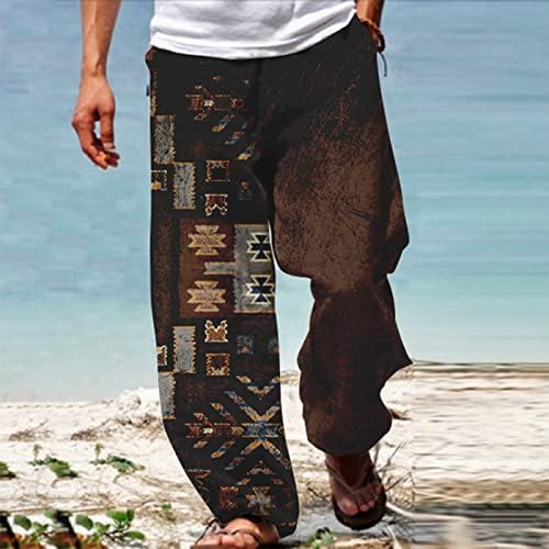 Erkek Moda Gevşek Rahat Pamuk Keten Pantolon Baskılı Geniş Bacak Yoga plaj cepli pantolon