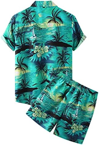 Kangma Komik Erkek Yaz Takım Elbise Erkek Hawaii Plaj Baskı Takım Elbise İki Parçalı Kısa Kollu Turn Down Yaka Gömlek Cep