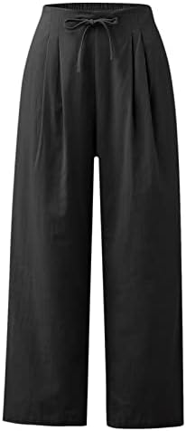 Rahat Yaz Keten pantolon Kadınlar için Baggy Düz Bacak Pantolon Yüksek Belli plaj cepli pantolon Rahat Dipleri