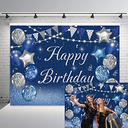 INRUI Lacivert Mutlu Doğum Günü Partisi Fotoğraf Arka Plan gümüş parıltılı Balonlar Çocuk Erkek Kadın Doğum Günü Olay İyilik
