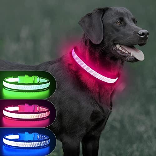 Ezierfy LED köpek Tasması-Şarj Edilebilir Işıklı Köpek Tasmaları-Yansıtıcı Köpek Tasması-Ayarlanabilir Köpek Kamp Tasması-Gece