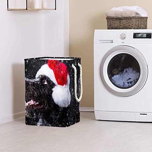 Çamaşır Sepeti Noel Şapkalı Kış Kar Köpeği Kulplu Katlanabilir Keten Çamaşır Sepeti Çıkarılabilir Braketler Çamaşır Odasında