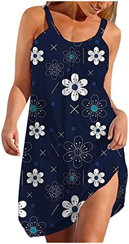 Spagetti Kayışı Elbiseler Kadınlar için Çiçek Baskı Kolsuz Midi Elbise Scoop Boyun Sundress Gevşek Rahat Salıncak Flowy Tankı