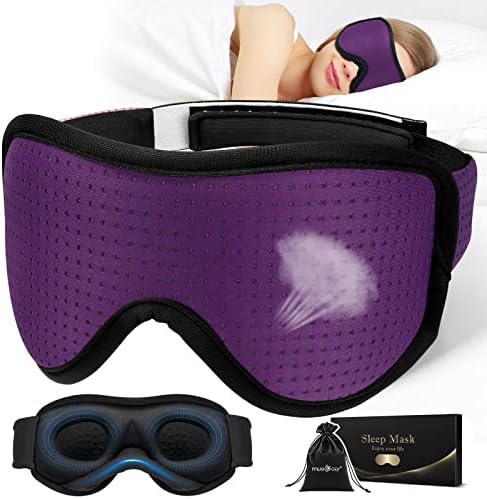MUSİCOZY uyku kulaklıklar Bluetooth kafa bandı, 3D nefes uyku göz maskesi ışık Blockout yumuşak serin ipek göz kapağı seyahat