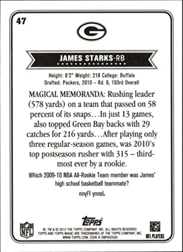 2012 Topps Büyüsü 47 James Starks-Green Bay Paketleyicileri