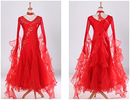 ZYZMH Kostümleri Balo Salonu Dans Elbise Kadınlar için Rekabet Elbiseler Standart Dans Elbise Uzun Kollu (Renk: A, boyut: