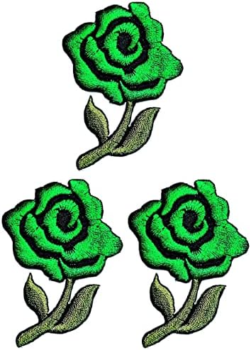 Kleenplus 3 adet. Mini Yeşil Gül Karikatür Dikmek Demir on Patch İşlemeli Aplike Zanaat El Yapımı Elbise Elbise Bitki Şapka