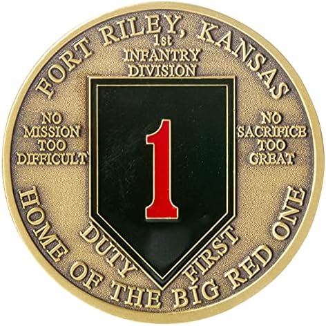 Amerika Birleşik Devletleri Ordusu Fort Riley 1 Piyade Tümeni Mücadelesi Coin ve Mavi Kadife Ekran Kutusu