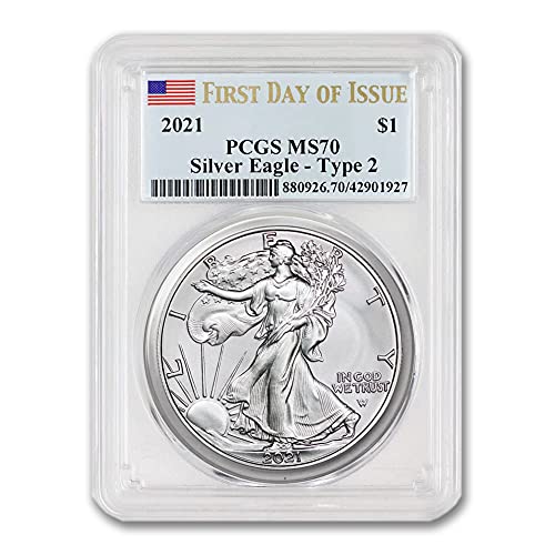 2021 1 oz Amerikan Gümüş Kartal MS-70 (MS70-Sayının İlk Günü-Tip 2 Bayraklı Etiket) 1 $ Mint State PCG'LER