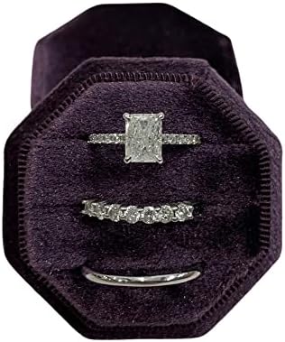 Nişan Yüzüğü Kutusu Premium 3 Yuvalı Sekizgen Alyans Mücevher Kutusu Nişan ve Düğün Töreni için Vintage Kadife Yüzük Mücevher