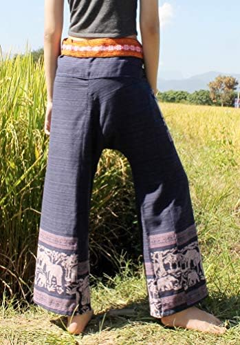 RaanPahMuang Çizgili Pamuk Tay Balıkçı Şal pantolon Tay Damgalı Sanat Baskı