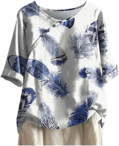 Amikadom Bayanlar Sonbahar Yaz Düğme Aşağı Gömlek Yumuşak Rahat Giysiler Crewneck Pamuk Grafik Bluz Tshirt Kadın 7A 7A