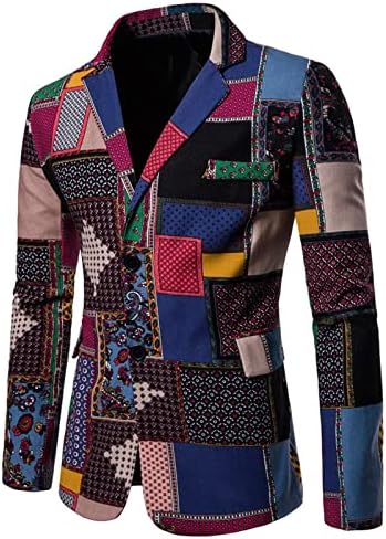 ZDFER erkek Ceket Takım Elbise Rahat Etnik Retro Tarzı Baskı Üstleri Iki Düğme Yaka Uzun Kollu Ceket Kış Sonbahar Moda Gömlek