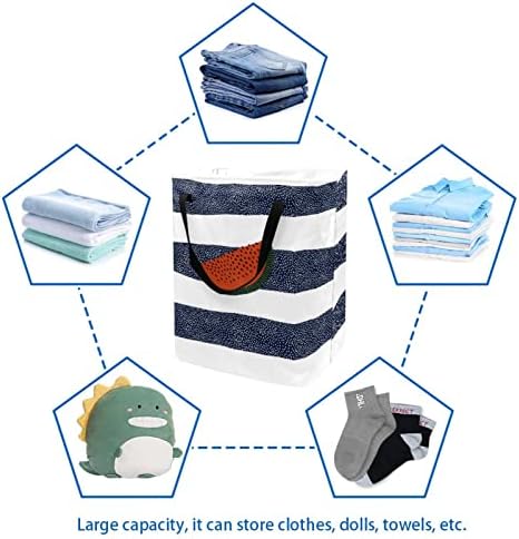 Karpuz üzerinde Koyu Mavi ve Beyaz Şerit Baskı Katlanabilir Çamaşır Sepeti, 60L Su Geçirmez çamaşır sepetleri Çamaşır Kutusu