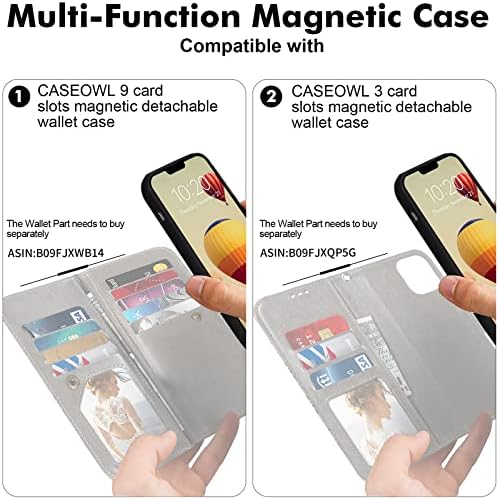 CASEOWL Mandala Kabartmalı Vegan Deri Kılıf iPhone 13 Pro Max ile uyumlu, Manyetik Ayrılabilir, İnce, Koruyucu TPU Kabuk,
