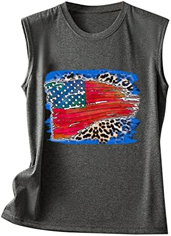 4th Temmuz Gömlek Kadınlar için Amerikan Bayrağı Yaz Kolsuz O Boyun Tank Top Yıldız Çizgili Kravat Boya Tee Gömlek Casual
