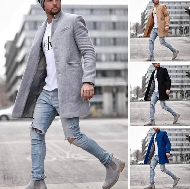 Kalınlaşmış Rüzgarlık Sonbahar Kış Düz Renk Uzun sıcak tutan kaban Erkekler Yün Karışımları Dış Giyim Hırka Tops
