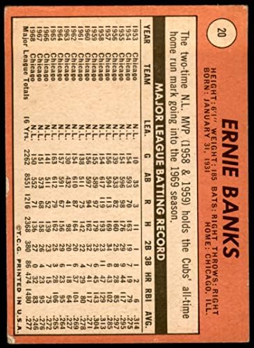 1969 Topps 20 Ernie Banks Chicago Cubs (Beyzbol Kartı) Dean'in Kartları 2-İYİ Yavrular