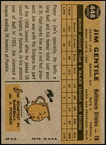 1960 Topps 448 Jim Gentile Baltimore Orioles (Beyzbol Kartı) NM / MT Orioles