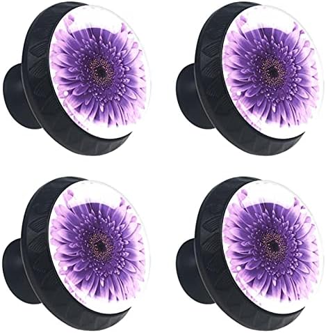 Yuvarlak kabin tutamakları Çiçek Mor Dresser Topuzlar Pulls Kristal Cam Çekmece Kolları Vidalar ile 4 Adet 1.37×1.10 İN
