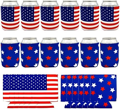 Medoore 12 Adet Amerikan Bayrağı Can Soğutucu Kollu, Kutular ve Şişeler için Neopren Bira Soğutucuları, Katlanabilir içecek