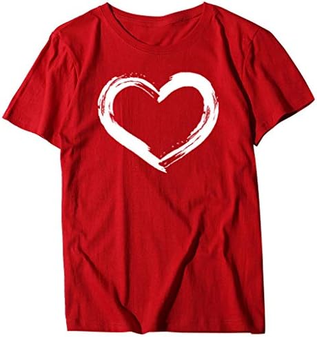 Frostluınaı Kadın Kısa Kollu O-Boyun Kalp Şeklinde baskı Casual Tops Bluz T-Shirt