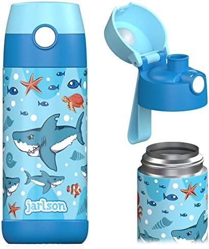 JARLSON ® çocuk su şişesi - MALİ yalıtımlı, kapaklı paslanmaz çelik su şişesi - termos-kız/erkek (Köpekbalığı 'Yıldızı',