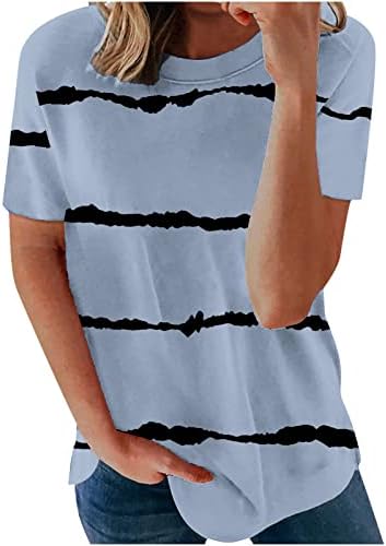 Bayan Üstleri Yaz Crewneck Tişörtleri Casual Kısa Kollu Tunik Moda Çizgili Artı Boyutu Bluzlar Kızlar Temel Tees