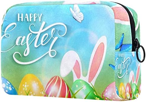 Küçük Makyaj Çantası, Fermuarlı Kese Seyahat kozmetik düzenleyici Kadınlar ve Kızlar için, Mutlu Paskalya Yumurtası Kelebek