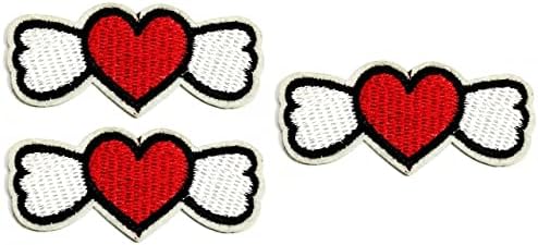 Kırmızı Kalp Kanatları İşlemeli Sevgililer Kalp Aplike Demir On Amblem Giyim Kostüm Dikmek