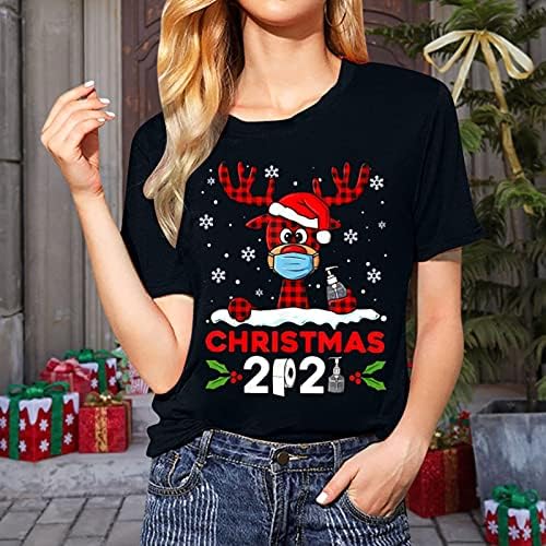 Merry Christmas T Shirt Kadınlar için Noel Ağacı Noel Baba Geyik Grafik Üst Kısa Kollu Crewneck Casual Tatil Bluz