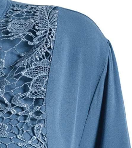 Düğme Dantel Patchwork Kadınlar Bayanlar için Haddelenmiş Kollu T Gömlek V Boyun Bluzlar Longline Tunik Boy Bluzlar Tops
