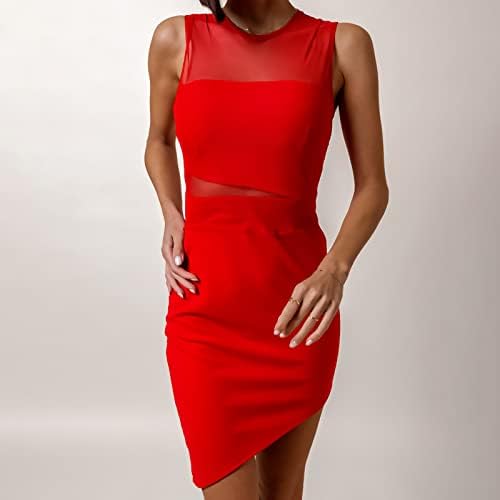 İlkbahar & yaz elbisesi Kadınlar için 2023 Kolsuz Katı Coior Yuvarlak Boyun Rahat İçi Boş Elbise