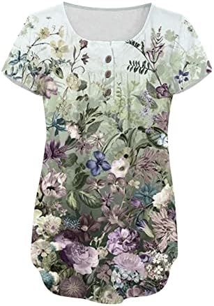 Bayan Üstleri Boho Çiçek Bluzlar Gizlemek Göbek Tunik Flowy Henley Tshirt Düğme Aşağı Gömlek Artı Boyutu Tatil Yaz Üstleri