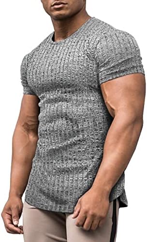 URRU erkek Kas T Shirt Streç Kısa Kollu Vücut Geliştirme Egzersiz Casual Slim Fit Tee Gömlek