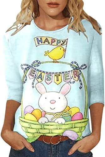 Paskalya tavşanı Gömlek Kadınlar için 3/4 Kollu T Gömlek Bluz Moda Yuvarlak Boyun Tunik Üstleri Tee Bluzlar