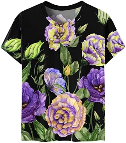 Crewneck Tekne Boyun Bluz T Shirt Bayan Kısa Kollu Pamuklu Grafik Şakayık Baskı Çiçek Gevşek Fit Brunch Tee RF