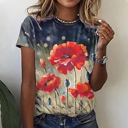 Bluz T Shirt Bayanlar için Sonbahar Yaz Kısa Kollu 2023 Elbise Moda Crewneck Pamuk Çiçek Grafik Brunch Üst