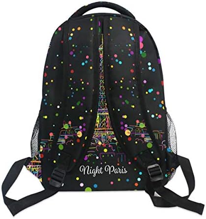 ALAZA Gece Paris Eifel Kulesi Renkli Polka Dot Şık Büyük Sırt Çantası Kişiselleştirilmiş Dizüstü iPad Tablet Seyahat Okul